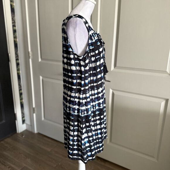 Cynthia Rowley 100% Linen Resortwear Navy and White Tie-Dye Shift Dress Size 6 - Picture 4 of 7